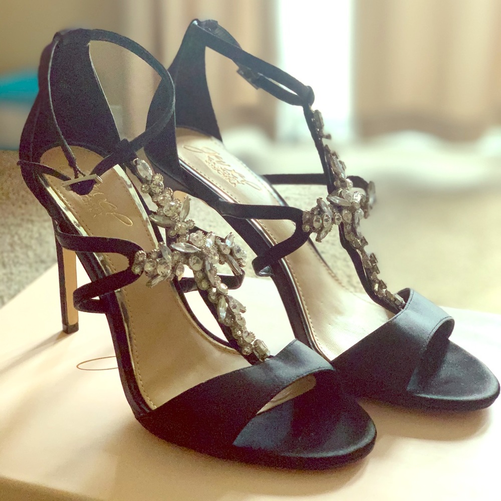 Black Strappy Jeweled Heels